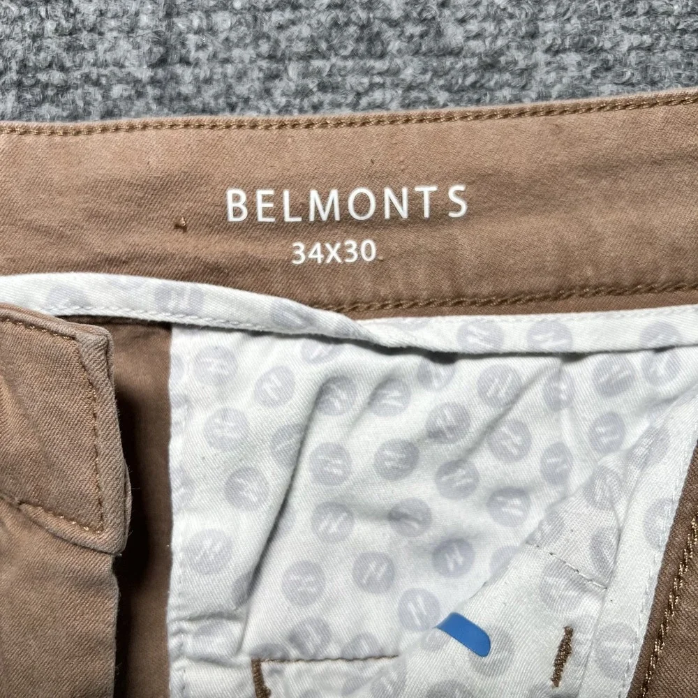 Mugsy Belmonts Slim Straight Stretch Chino Pants Tan Brown Men 34x30